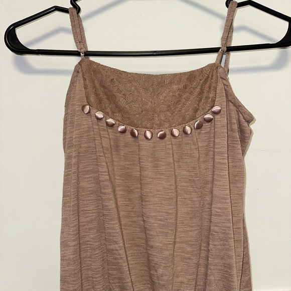 Y2K Women's Charlotte Russe Brown Tan Tank Top Sz Small Buttons Spaghetti Strap - Picture 2 of 9